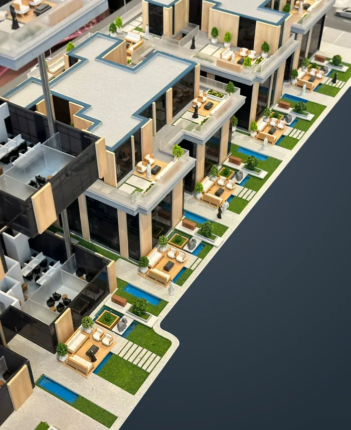 Top view of a villa compound scale model